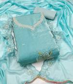 Sea-green sequins viscose semi stitched churidar dress-materials