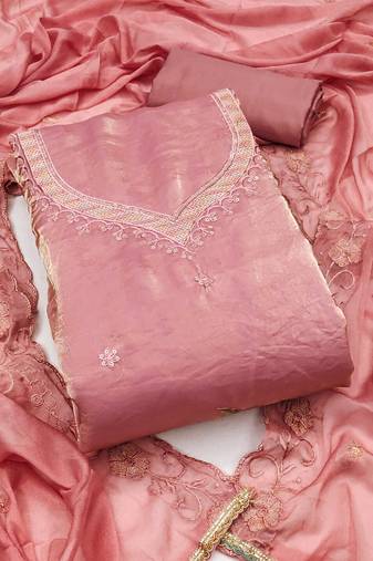 Baby-pink sequins viscose semi stitched churidar dress-materials