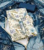 Multicolor hand embroidery cotton semi stitched churidar dress-materials