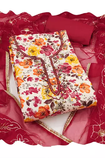 Multicolor hand embroidery cotton churidar dress-materials