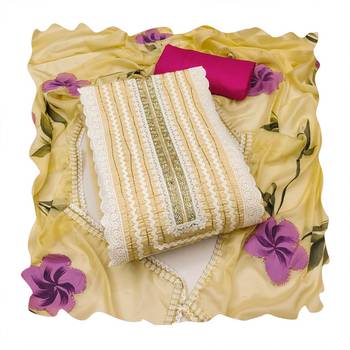 Yellow hand embroidery cotton silk churidar dress-materials 4