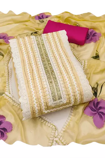 Yellow hand embroidery cotton silk churidar dress-materials