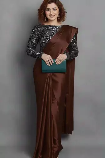 BOLLYWOOD STYLE DESIGNER SATIN ART SILK SAREE PARTY WEAR SAREE EXCLUSIVE SAREE WITH BLOUSE