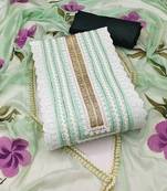 Light-green hand embroidery cotton silk semi stitched churidar dress-materials