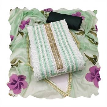 Light-green hand embroidery cotton silk churidar dress-materials 4