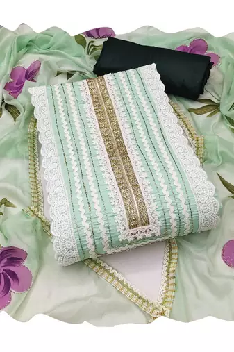Light-green hand embroidery cotton silk churidar dress-materials