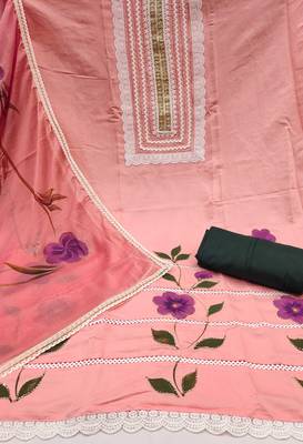 Peach hand embroidery cotton silk churidar dress-materials 2