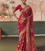 Red bandhej weaving work faux khaddi georgette saree