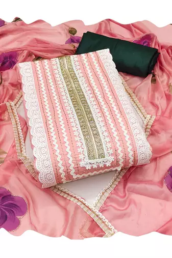 Peach hand embroidery cotton silk churidar dress-materials