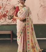 Off white bandhej weaving work faux khaddi georgette saree