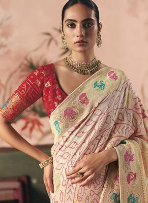 Off white bandhej weaving work faux georgette saree 2