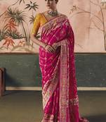 Rani pink bandhej weaving work faux khaddi georgette saree