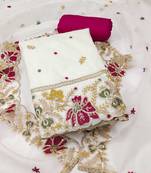 White embroidered organza semi stitched churidar dress-materials