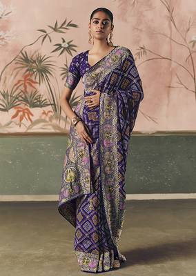 Violet bandhej weaving work faux georgette saree 2
