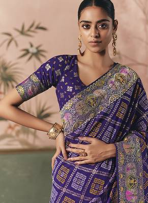 Violet bandhej weaving work faux georgette saree 3