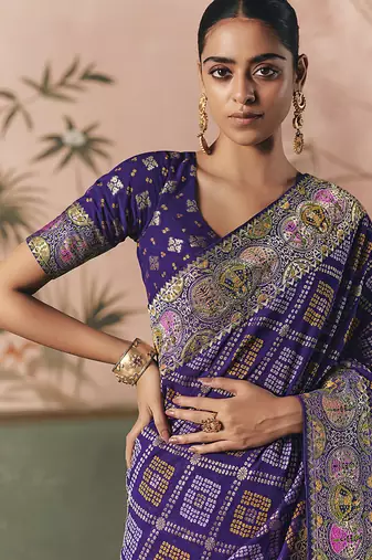 Violet bandhej weaving work faux georgette saree