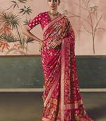 Rani pink bandhej weaving work faux khaddi georgette saree