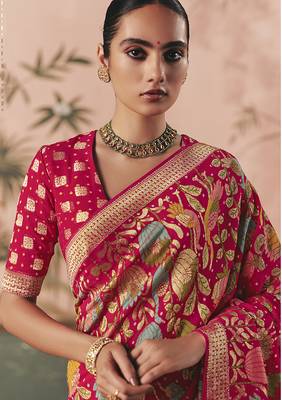 Rani pink bandhej weaving work faux georgette saree 2