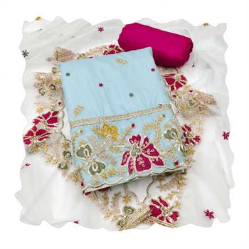 Sea-green embroidered organza churidar dress-materials 4