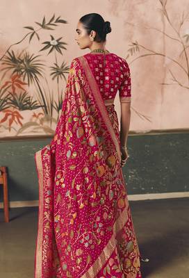 Rani pink bandhej weaving work faux georgette saree 3