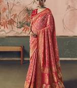 Gajri pink bandhej weaving work faux khaddi georgette saree