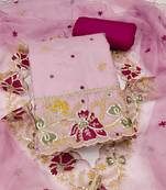 Baby-pink embroidered organza semi stitched churidar dress-materials