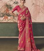 Pink bandhej weaving work faux khaddi georgette saree