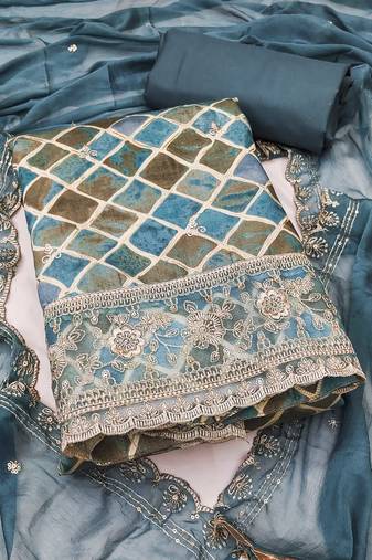 Multicolor sequins cotton semi stitched churidar dress-materials