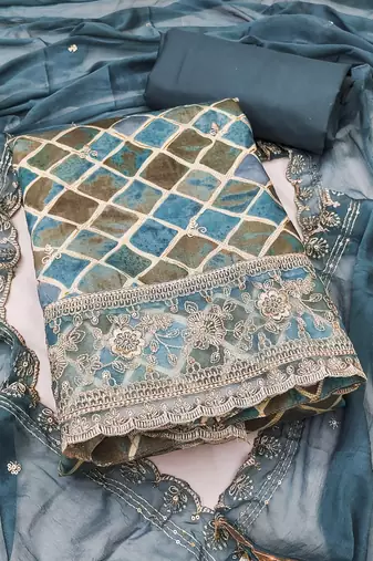 Multicolor sequins cotton semi stitched churidar dress-materials