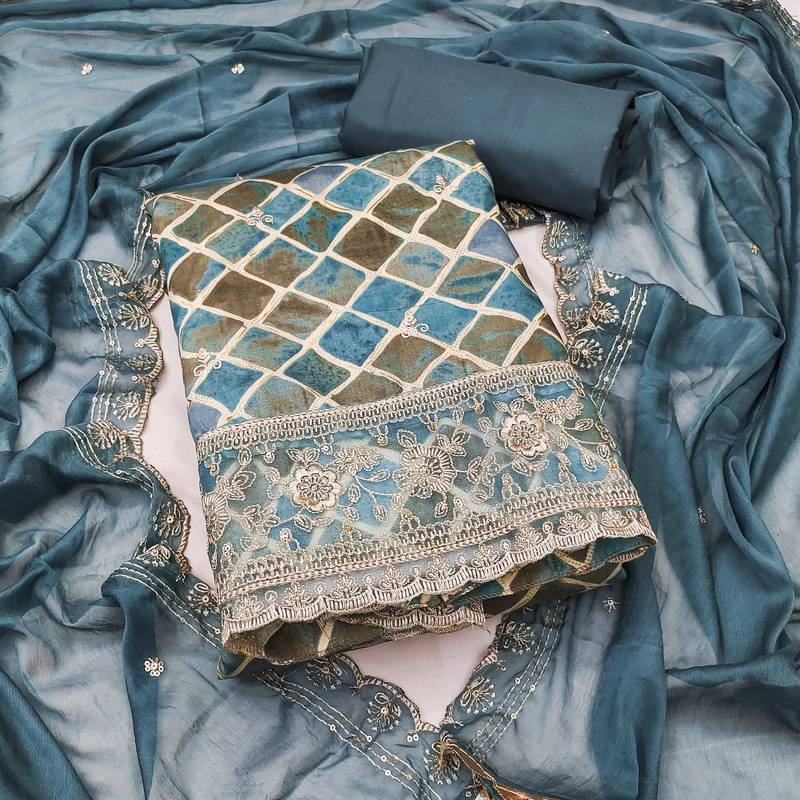 Multicolor sequins cotton semi stitched churidar dress-materials