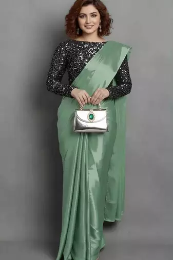 BOLLYWOOD STYLE DESIGNER SATIN ART SILK SAREE PARTY WEAR SAREE EXCLUSIVE SAREE WITH BLOUSE
