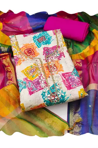 Multicolor hand embroidery cotton churidar dress-materials