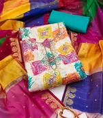 Multicolor hand embroidery cotton semi stitched churidar dress-materials