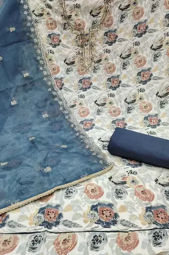 Multicolor hand embroidery cotton churidar dress-materials