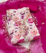 Multicolor hand embroidery cotton semi stitched churidar dress-materials