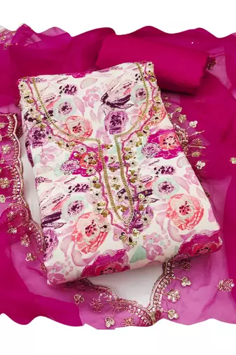 Multicolor hand embroidery cotton churidar dress-materials