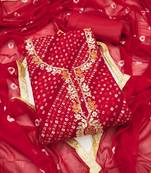 Red hand embroidery cotton semi stitched churidar dress-materials