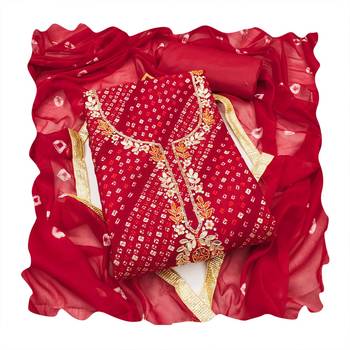 Red hand embroidery cotton churidar dress-materials 4