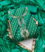Green hand embroidery cotton semi stitched churidar dress-materials
