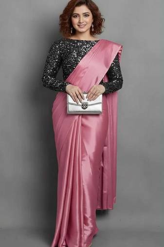 BOLLYWOOD STYLE DESIGNER SATIN ART SILK SAREE PARTY WEAR SAREE EXCLUSIVE SAREE WITH BLOUSE