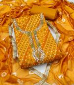 Yellow hand embroidery cotton semi stitched churidar dress-materials