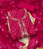 Pink hand embroidery cotton semi stitched churidar dress-materials