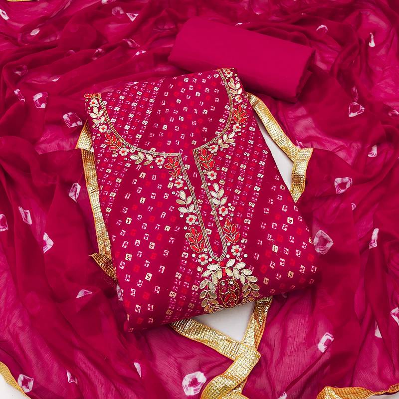 Pink hand embroidery cotton semi stitched churidar dress-materials