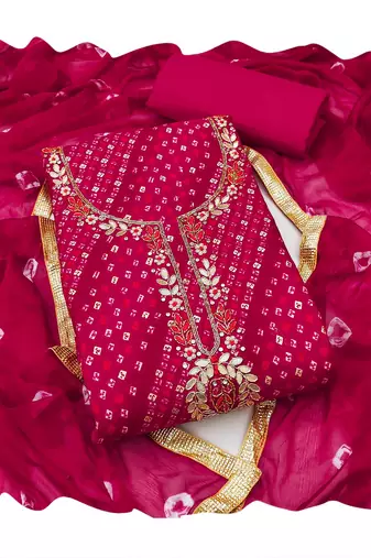 Pink hand embroidery cotton churidar dress-materials