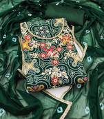 Green hand embroidery cotton semi stitched churidar dress-materials