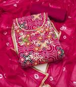 Pink hand embroidery cotton semi stitched churidar dress-materials