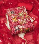 Red hand embroidery cotton semi stitched churidar dress-materials