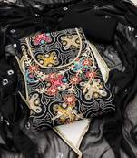 Black hand embroidery cotton semi stitched churidar dress-materials