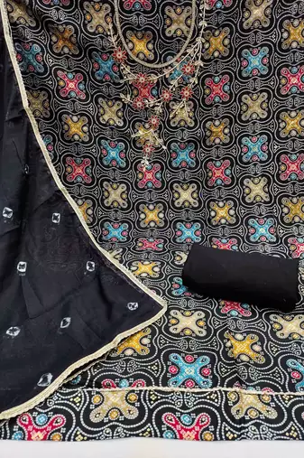 Black hand embroidery cotton churidar dress-materials