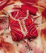 Red hand embroidery cotton semi stitched churidar dress-materials